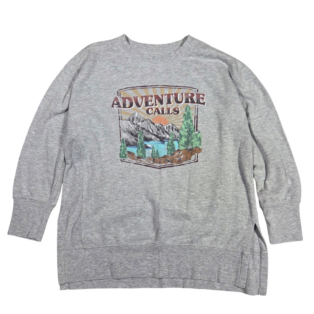 Maurices Adventure Calls Graphic Sweatshirt Gray Mountain Nature Small Boho